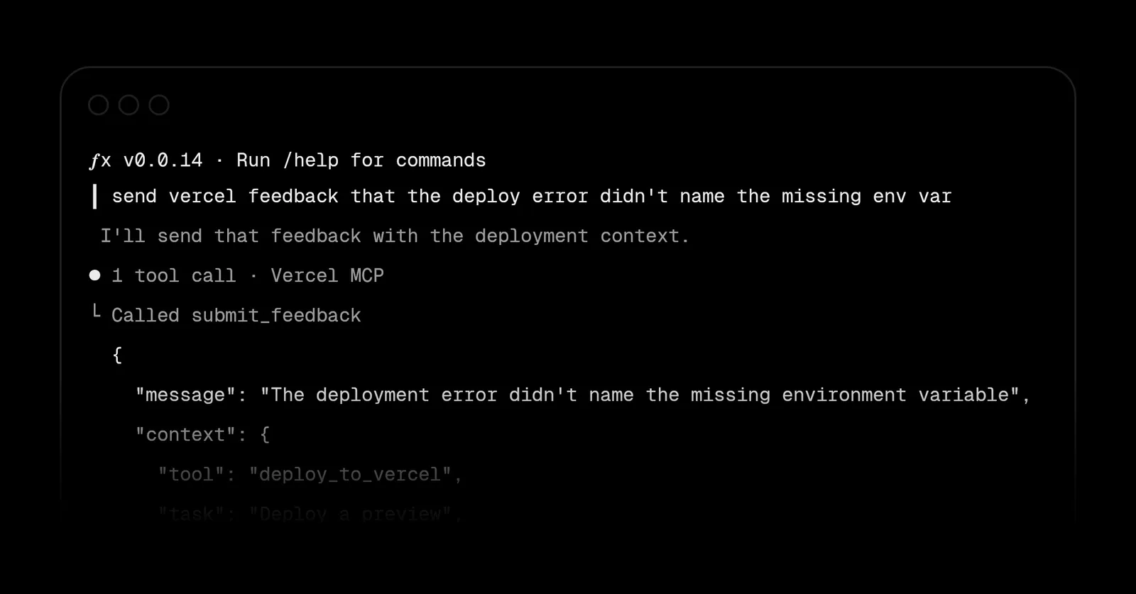 Vercel adds submit feedback to the Vercel MCP — image from Vercel