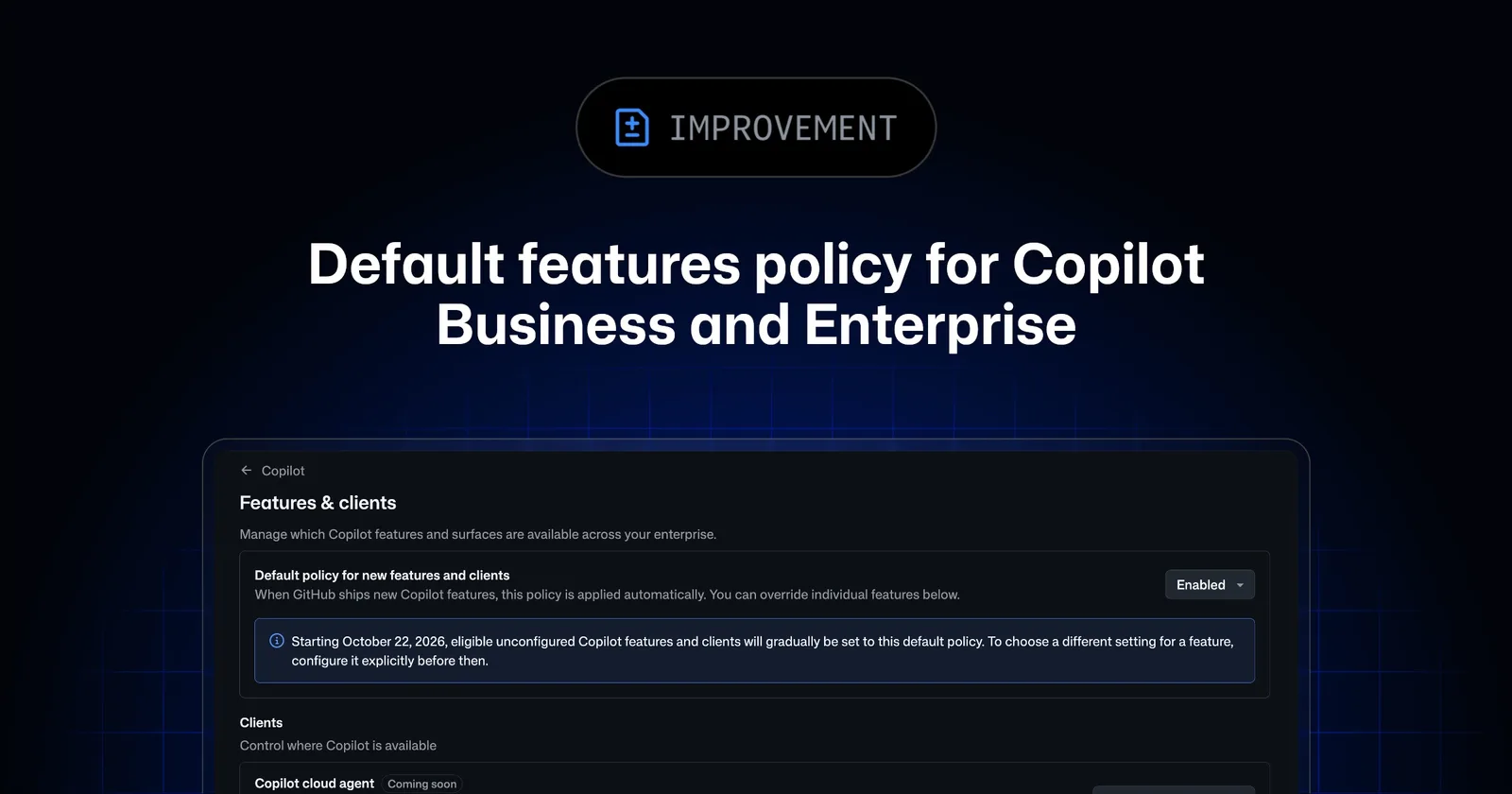 GitHub applies global default policy for AI Copilot features — image from GitHub
