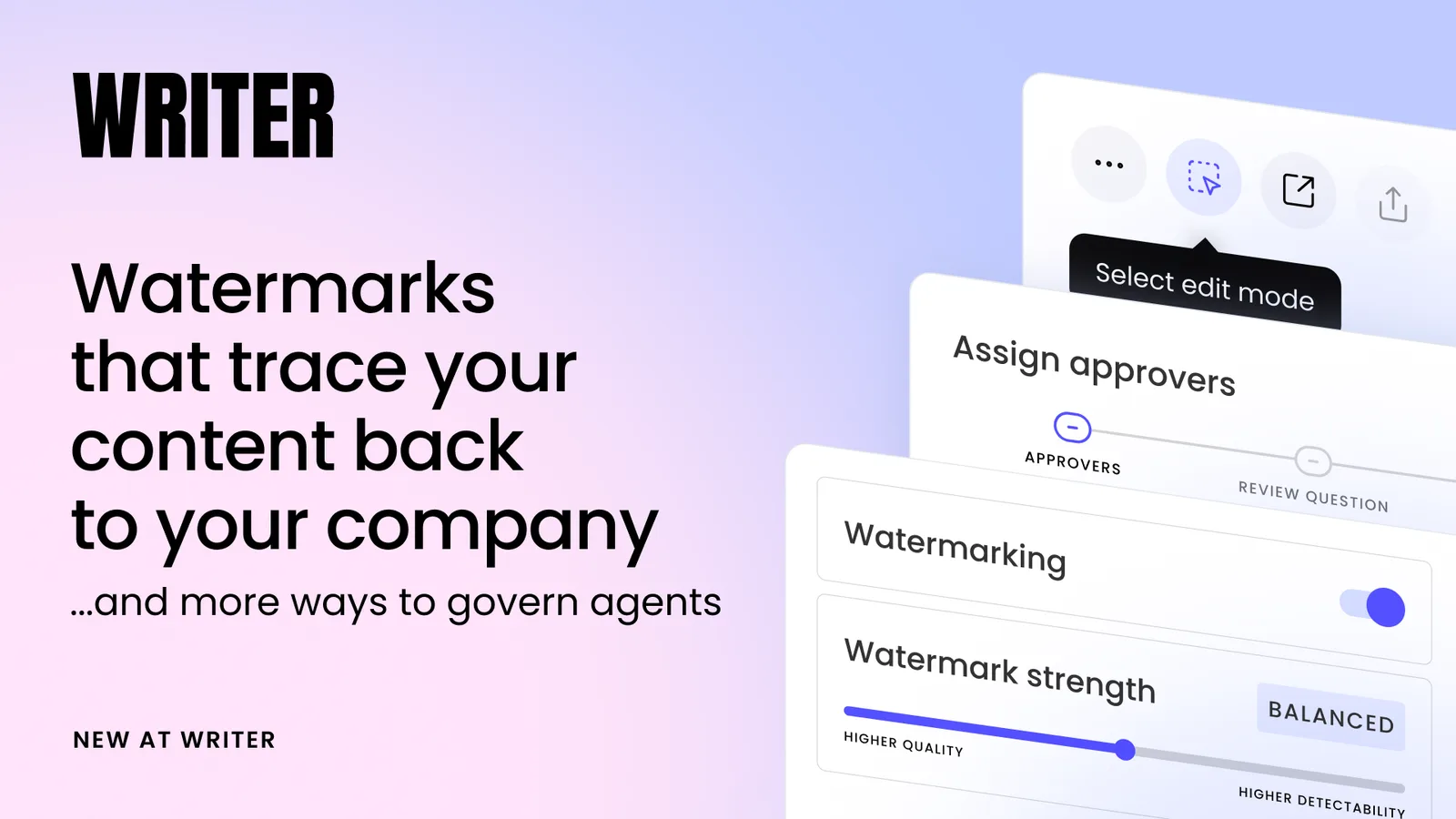 Writer adds company-controlled text watermarking and agent governance — image from Writer