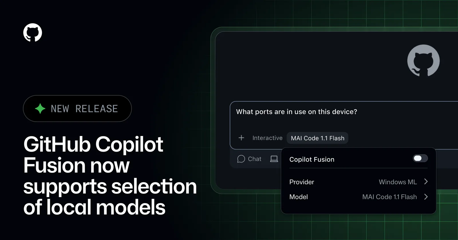 GitHub Copilot Fusion adds support for selecting local models — image from GitHub